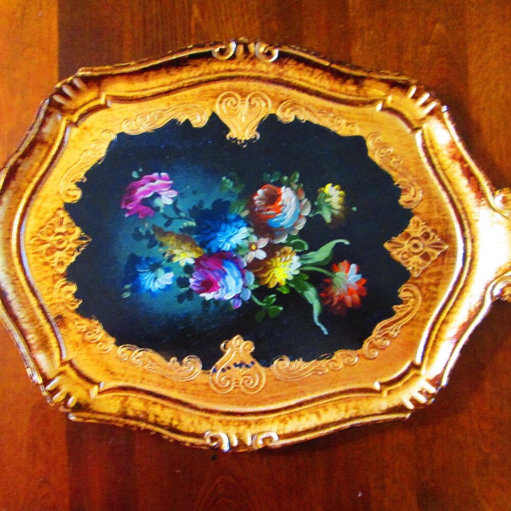 Vtg Florentine Itallian Handpainted Tray 20th century signed